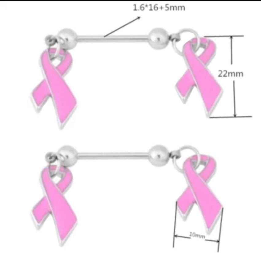 Pink Ribbon Nipple Piercing Barbells