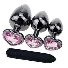 Heart-Shaped Crystal Butt Plug Kit and Bullet Vibrator 4pcs