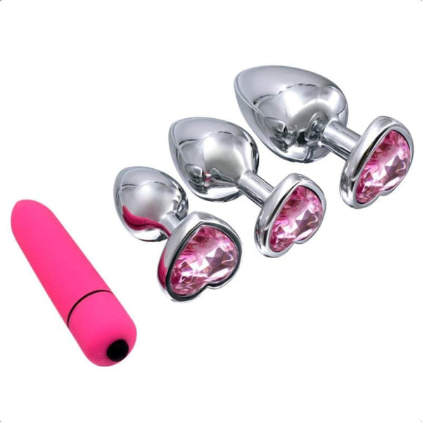 Pink Jewel Heart-Shaped Butt Plug With Vibrator 2.8 to 3.66 Inches Long