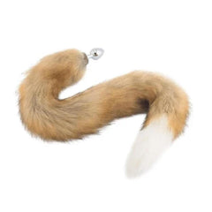 Stainless Steel Butt Plug With 32-Inch Brown and White Fox Tail