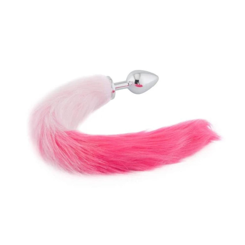 Sexy White and Pink Stainless Steel Tail Butt Plug 18 Inches Long