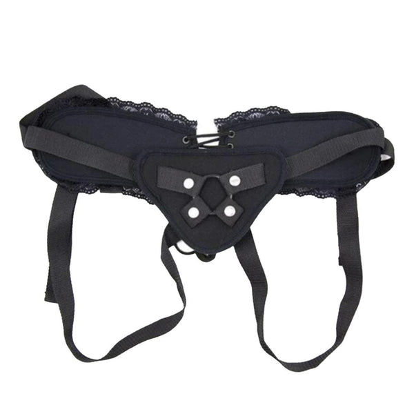 Black Lacy Strap On Vibrator Harness