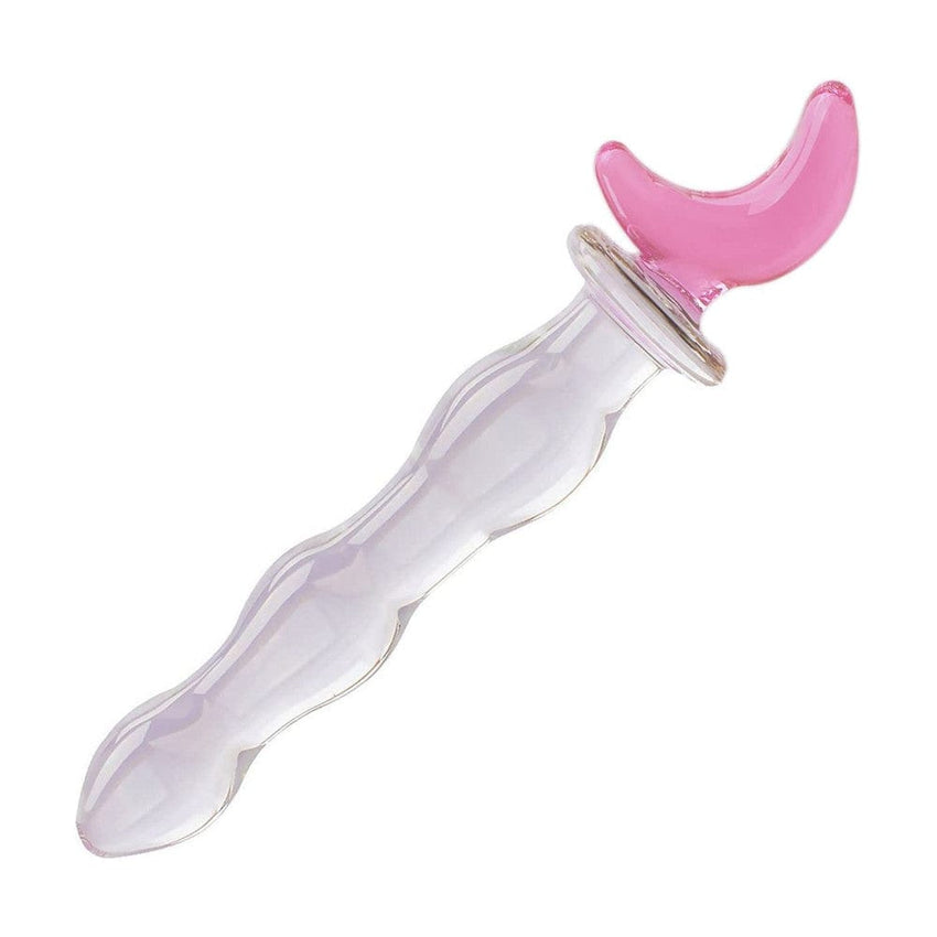 Crystal Pink Crescent Moon 7 Inch Glass Dildo