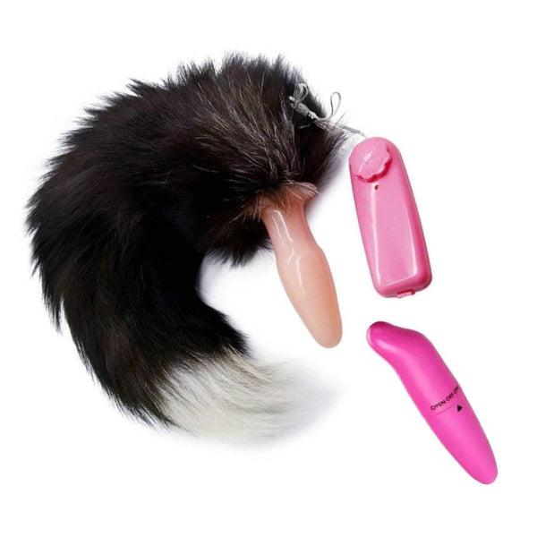 Brown Fox Tail With Vibrating Anal Plug, 15'