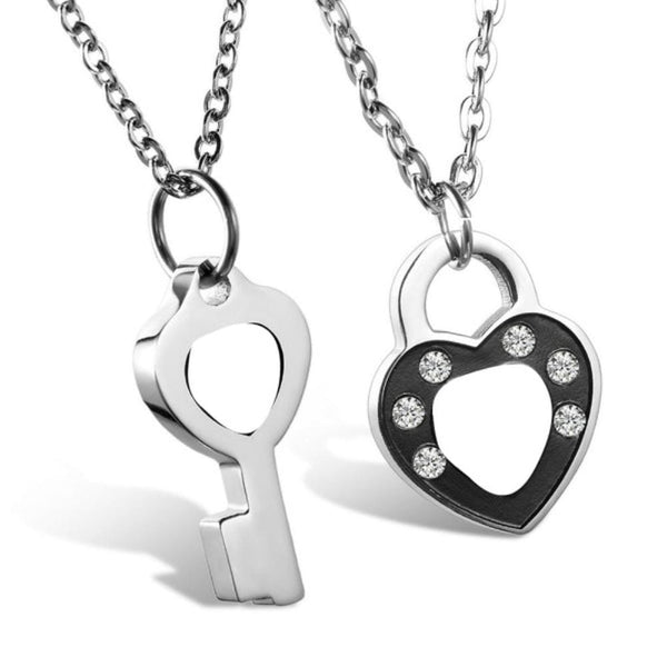 Jeweled Lock and Key Necklaces for Couples