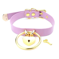 Golden Kawaii Heart Locking Collar