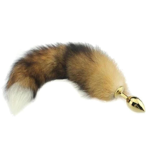 Brown Faux Fur Metallic Tail Butt Plug 15 Inches Long