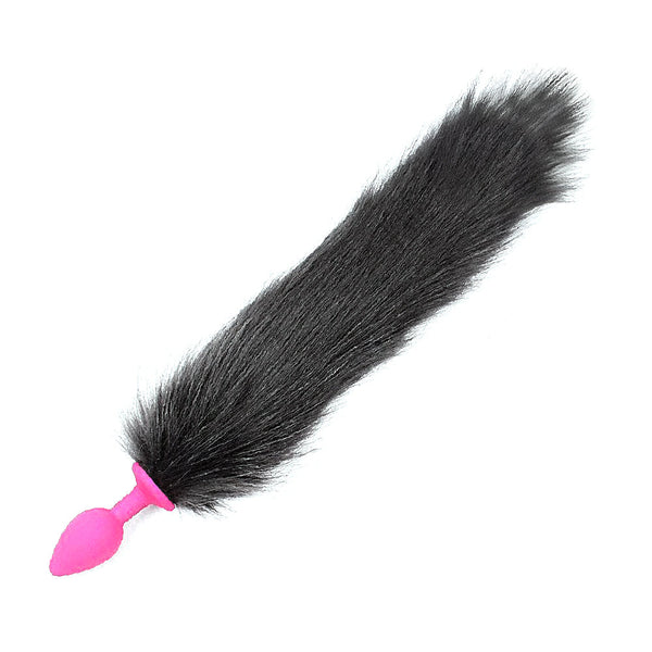 Small Sized Cat Tail Silicone Plug, Black 18'