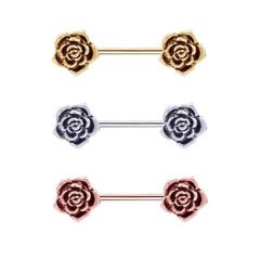 Stainless 14G Rose Nipple Bars