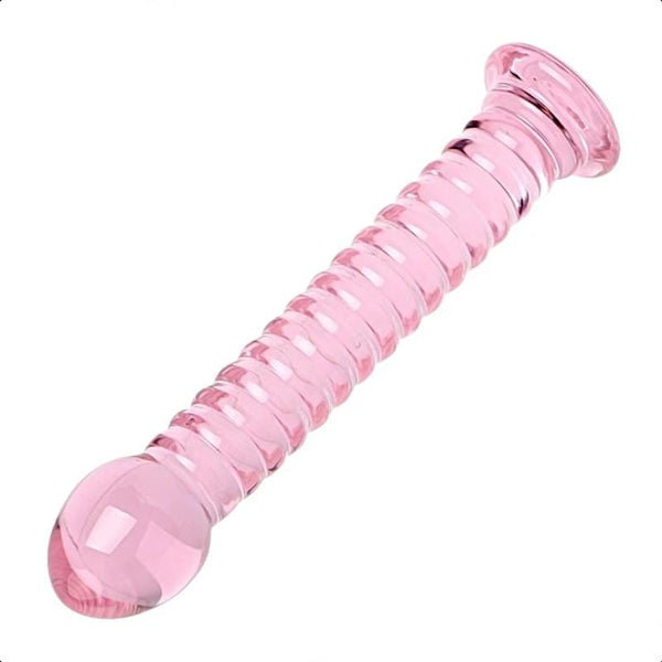 Ribbed Glass Crystal 6 Inch Pink Dildo