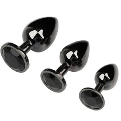 Gunmetal Rainbow-Colored Jewel Metal Butt Plug 3pcs Set