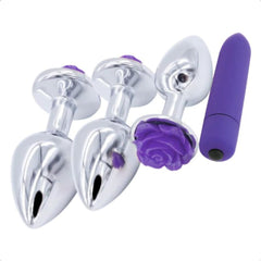 Purple Rose Metal Butt Plug and Vibrator 3.15 to 3.94 Inches Long