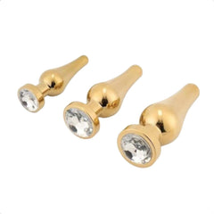 Gold Cone-Shaped Jeweled Butt Plug Set