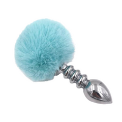 Multi Size Stainless Silicone Blue Bunny Tail Plug