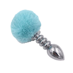 Multi Size Stainless Silicone Blue Bunny Tail Plug