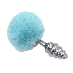 Multi Size Stainless Silicone Blue Bunny Tail Plug