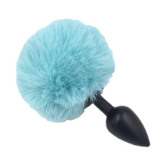 Multi Size Stainless Silicone Blue Bunny Tail Plug