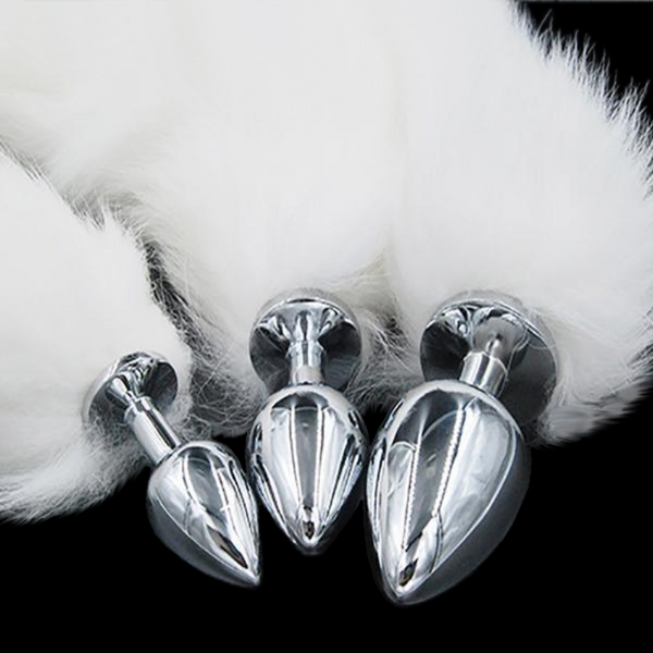 3 Sizes Stainless Steel White Fox Tail Plug