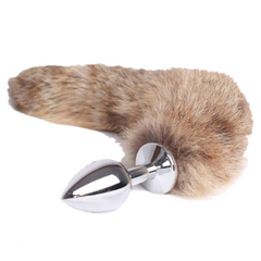 9' Stainless Steel Light Brown Raccoon Tail Plug