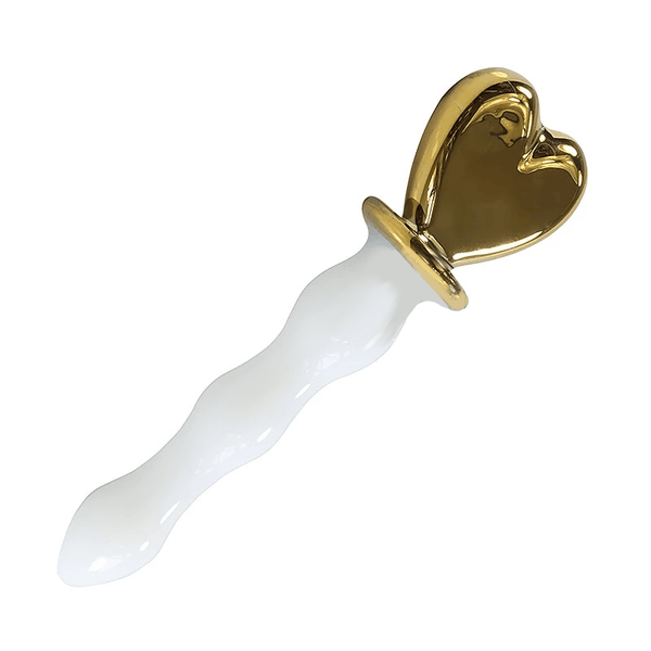 Golden 8 Inch Glass Heart Dildo