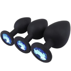 Black Silicone Jeweled Butt Plug 3pcs Set