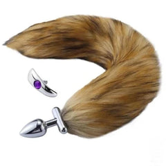 Flexible and Removable Fur Metallic Tail Butt Plug 17 Inches Long