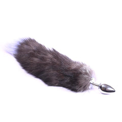 Grey Fox Tail With Plug Shaped Metal Tip, 3 Sizes