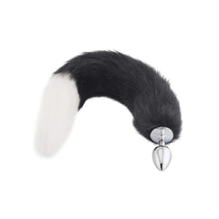 18-Inch Black with White Fox Tail With Stainless Steel Butt Plug