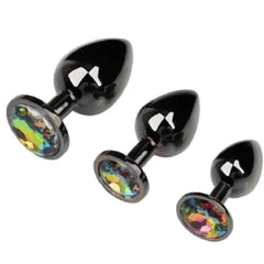 Gunmetal Rainbow-Colored Jewel Metal Butt Plug 3pcs Set