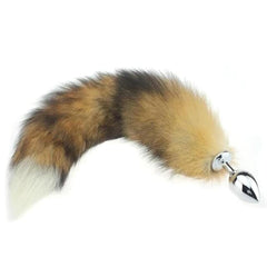 Brown Faux Fur Metallic Tail Butt Plug 15 Inches Long