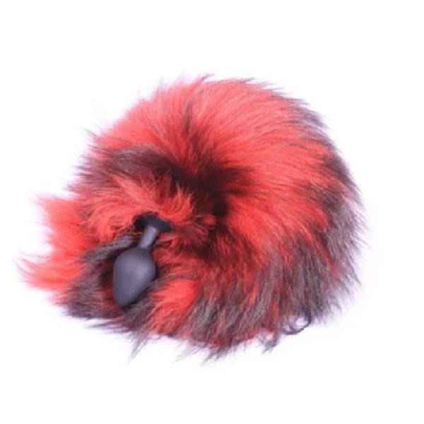 Red and Black 16' Fox Tail Silicone Butt Plug