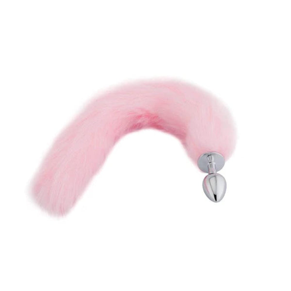 Stainless Steel Butt Plug With 18-Inch Pink Fox Tail