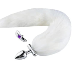 Flexible and Removable Fur Metallic Tail Butt Plug 17 Inches Long