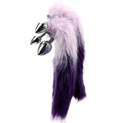 Purple Fur Silver Metallic Tail Butt Plug 17 to 18 inches long