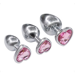 Pink Jewel Heart-Shaped Butt Plug With Vibrator 2.8 to 3.66 Inches Long