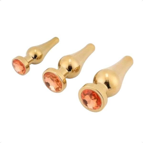 Gold Cone-Shaped Jeweled Butt Plug Set