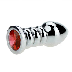 Ribbed Steel Jeweled Butt Plug