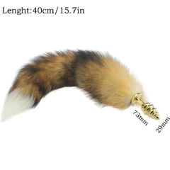 Brown Faux Fur Metallic Tail Butt Plug 15 Inches Long