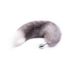 Grey Fox Tail With Plug Shaped Metal Tip