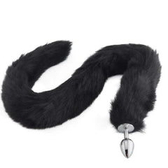 Stainless Steel Butt Plug With 32-Inch Black Fox Tail