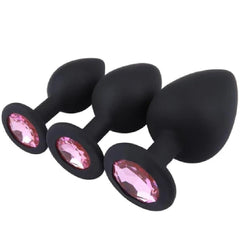 Black Silicone Jeweled Butt Plug 3pcs Set