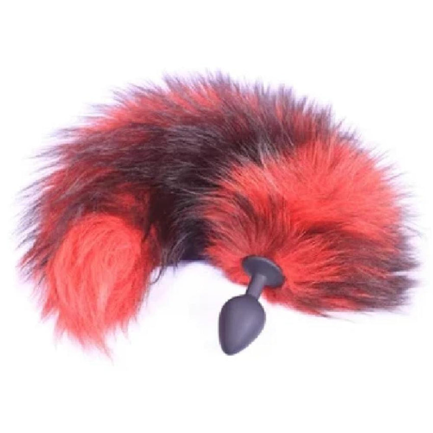 Red and Black 16' Fox Tail Silicone Butt Plug