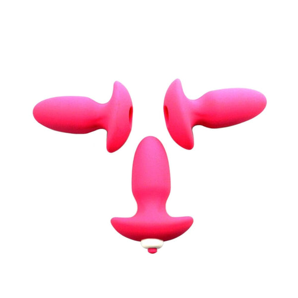 Colored Hollow Silicone Vibrating Butt Plug 4.13 Inches Long