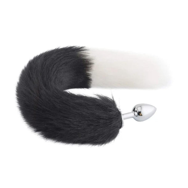 18-Inch Black with White Fox Tail With Stainless Steel Butt Plug