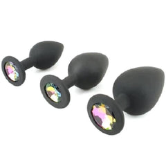 Black Silicone Jeweled Butt Plug 3pcs Set