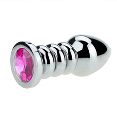 Ribbed Steel Jeweled Butt Plug