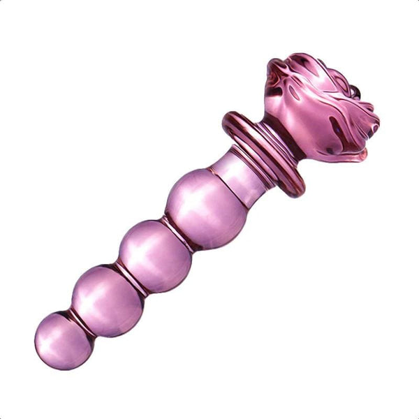 Pink Charming Beaded Glass Rose Dildo