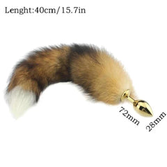 Brown Faux Fur Metallic Tail Butt Plug 15 Inches Long