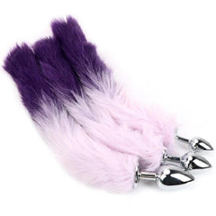 Purple Fur Silver Metallic Tail Butt Plug 17 to 18 inches long