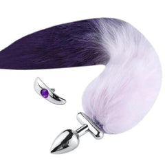 Flexible and Removable Fur Metallic Tail Butt Plug 17 Inches Long